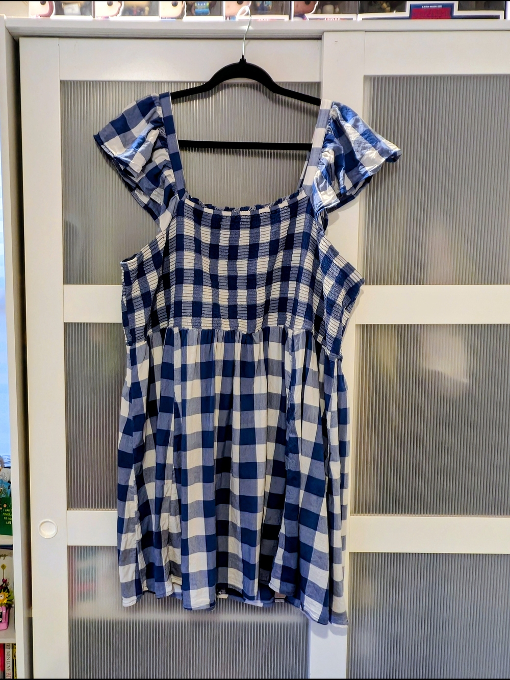 Old Navy Blue and White Gingham Sundress with Ruffle Straps - Picture 1 of 4